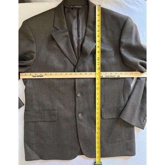 Jack Victor Three Button Suit Jacket Mens 42 Brown 100% Wool Herringbone Lined - Picture 6 of 11